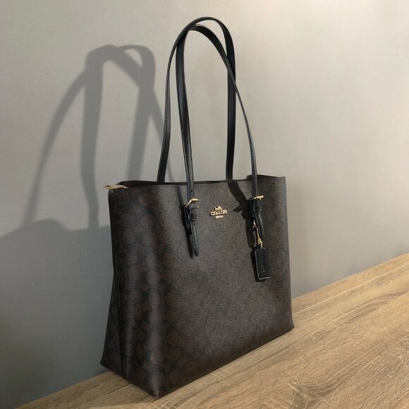 Coach Mollie Signature Coated Canvas Leather Brown/Black Shoulder Tote MSRP $428 - Picture 6 of 15